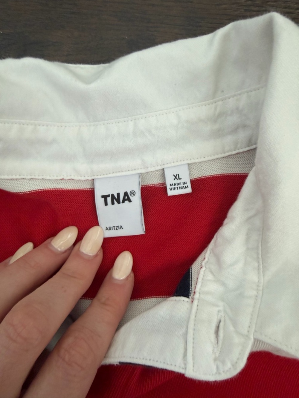 Aritzia Red, White & Navy Striped Collared Rugby Sweater - Picture 2 of 3